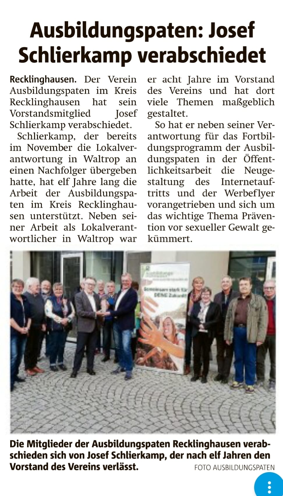 Verabschiedung Josef Schlierkamp Zeitung